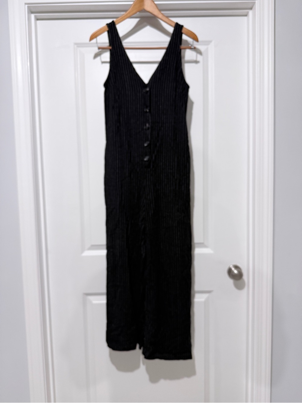 Oddi Los Angeles Pinstripe Linen Blend Wide Leg Jumpsuit Black Size Small